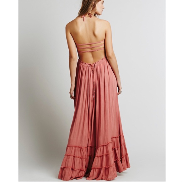 pink backless maxi dress